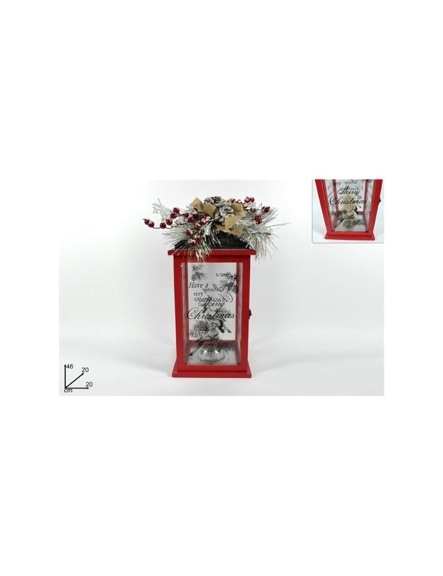 WOODEN LANTERN CANDLE HOLDER 46cm RED