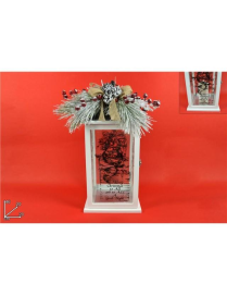 WOODEN LANTERN CANDLE HOLDER 46cm WHITE