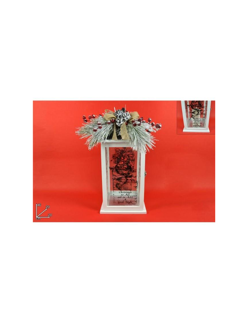 LANTERNA LEGNO PORTA CANDELA  46cm BIANCO