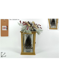 WOODEN LANTERN CANDLE HOLDER 46cm NATURAL
