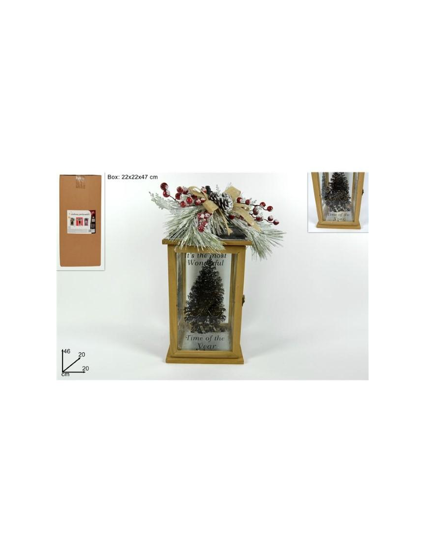 WOODEN LANTERN CANDLE HOLDER 46cm NATURAL