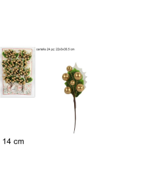 CHIUDIPACCO BACCHE CON AGRIFOGLIO ORO 14cm