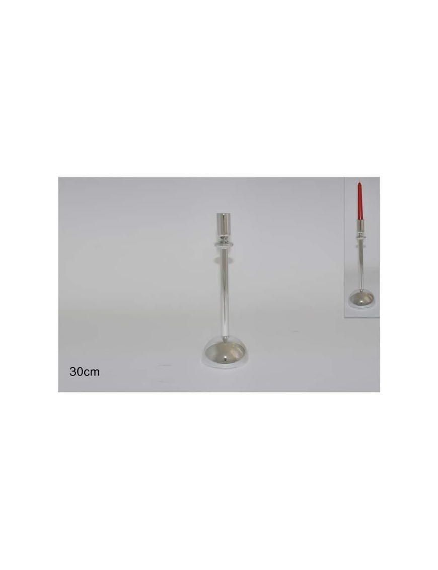 SILVER GLASS CANDLESTICK 30cm