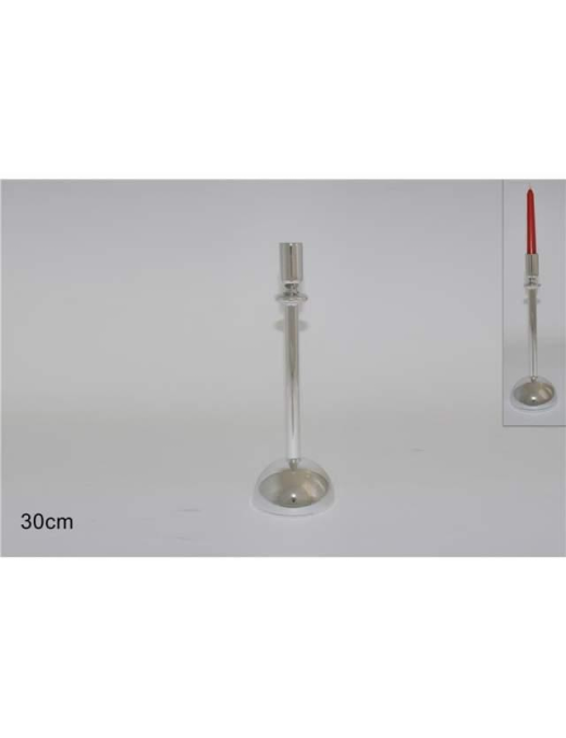 SILVER GLASS CANDLESTICK 30cm