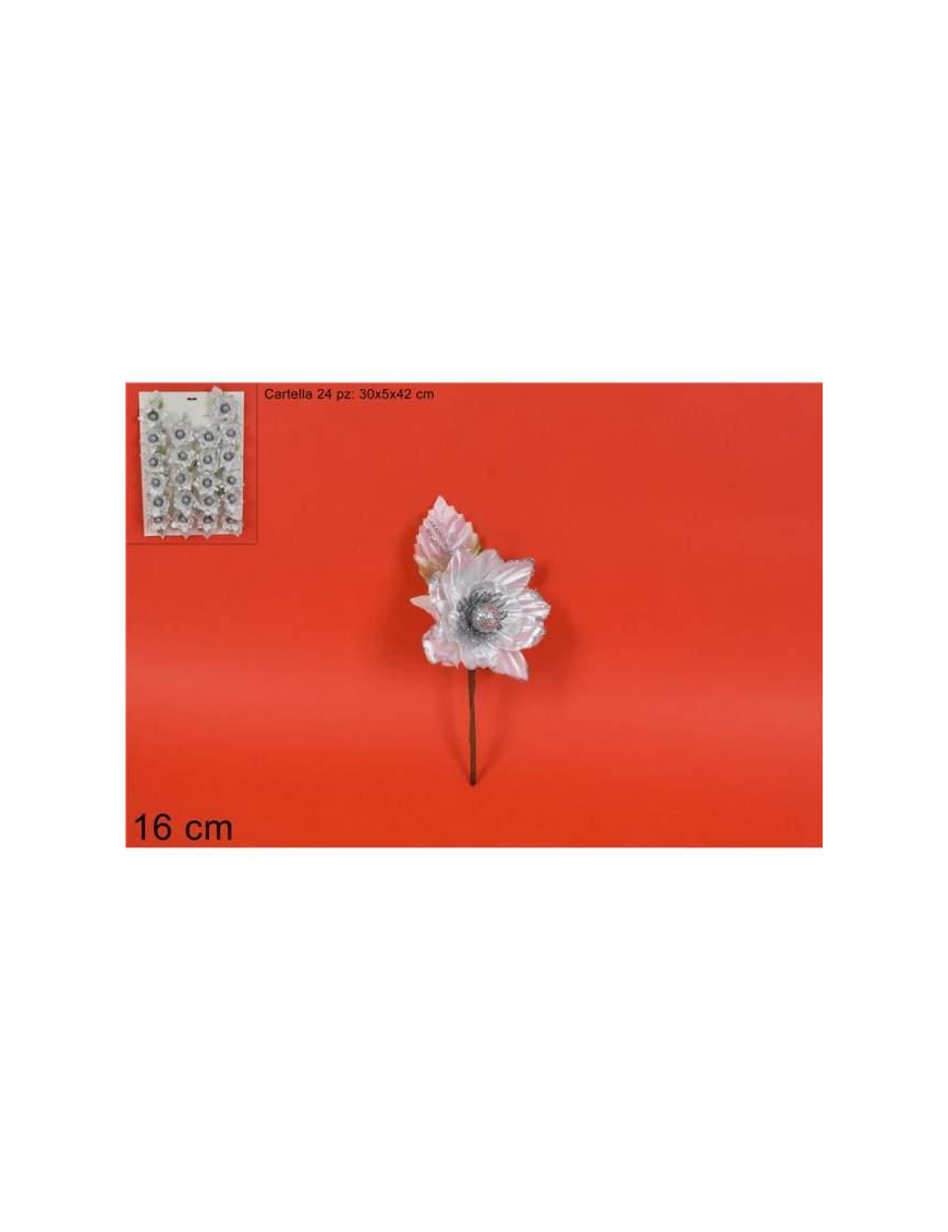 FIORE GLITTERATO BIANCO 16cm RO010346C$$
