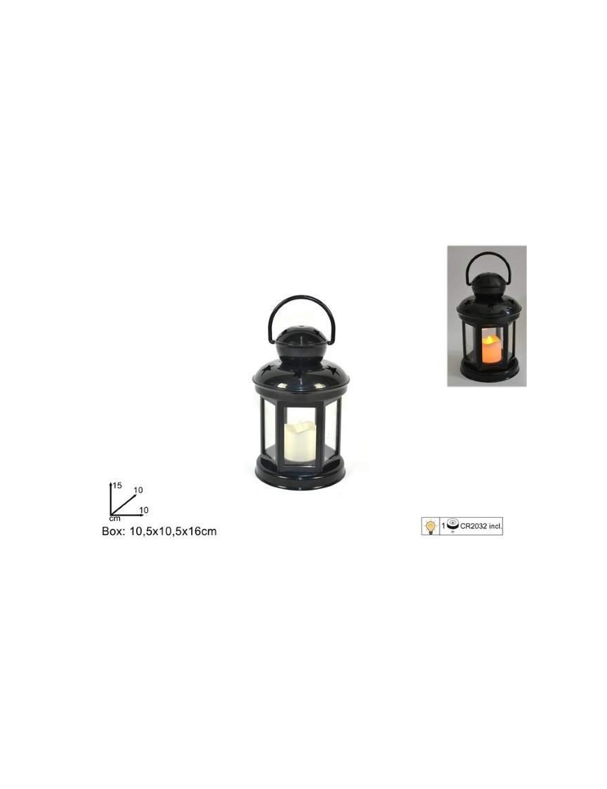 LANTERNA PLAST. NERA C/CANDELA 15cm$$