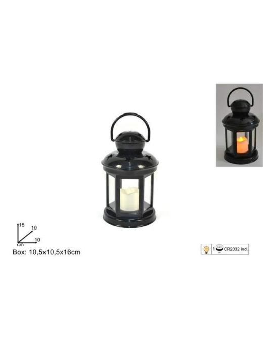 LANTERNA PLAST. NERA C/CANDELA 15cm$$