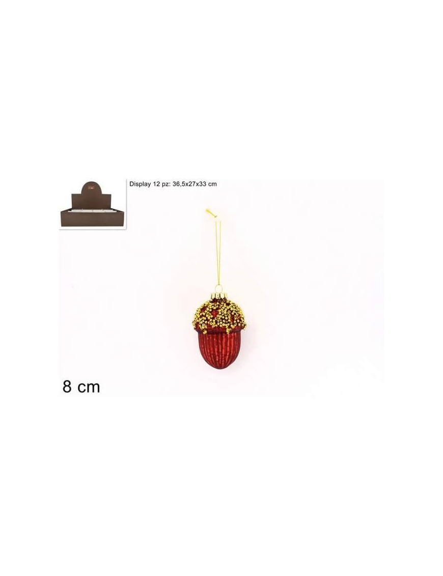 RED GLASS ACORN 8cm