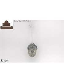 SILVER GLASS ACORN 8cm