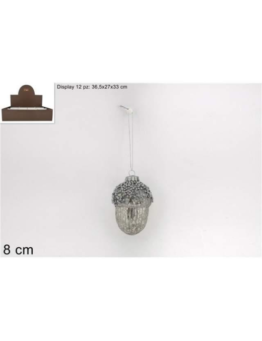 SILVER GLASS ACORN 8cm