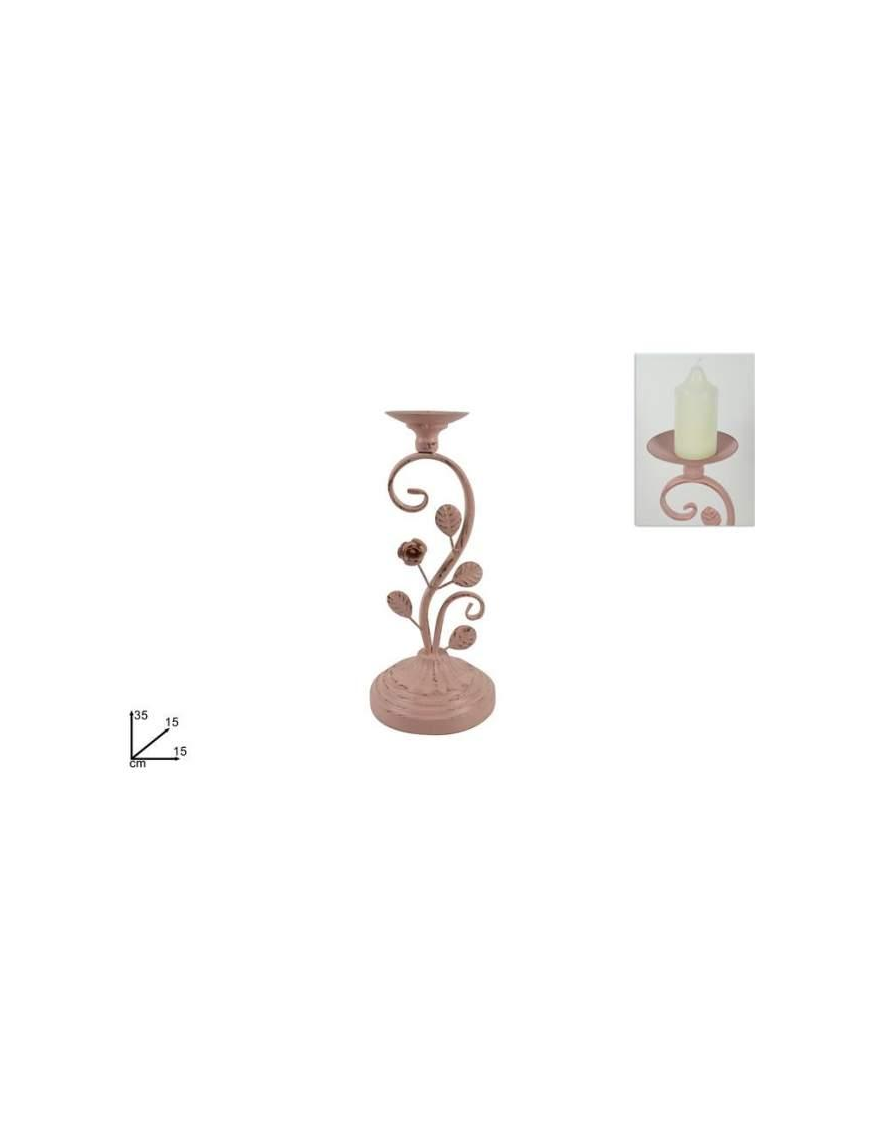 CANDELIERE FERRO ROSA ANTICO 1 CANDELA  35cm