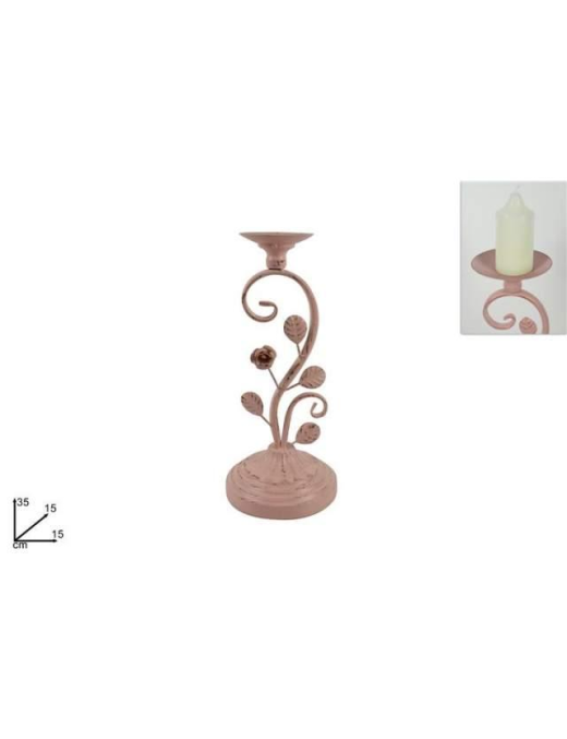 ANTIQUE PINK IRON CANDLESTICK 1 CANDLE 35cm