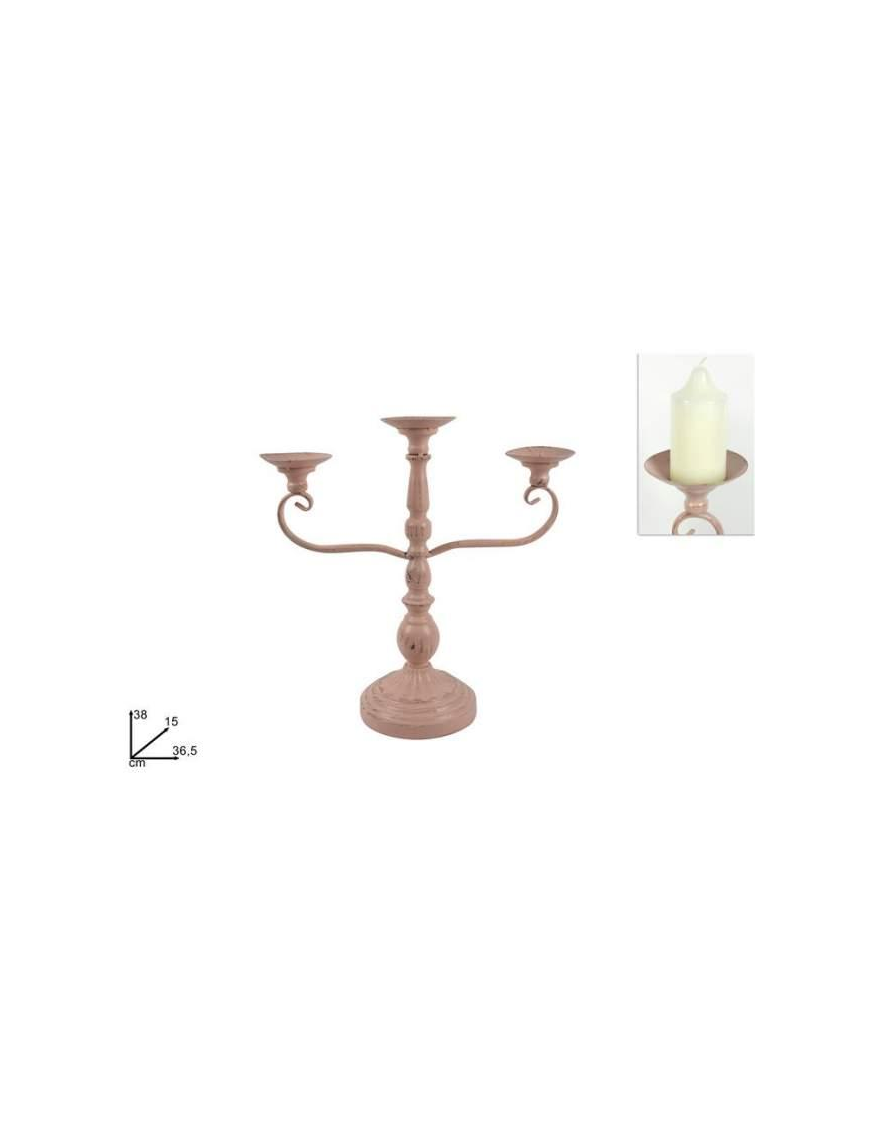 ANTIQUE PINK IRON CANDLESTICK 4 CANDLES 38cm