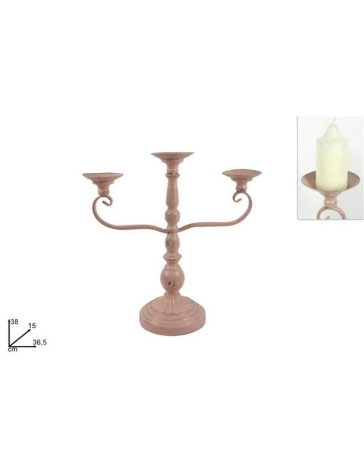 CANDELIERE FERRO ROSA ANTICO 4 CANDELE  38cm