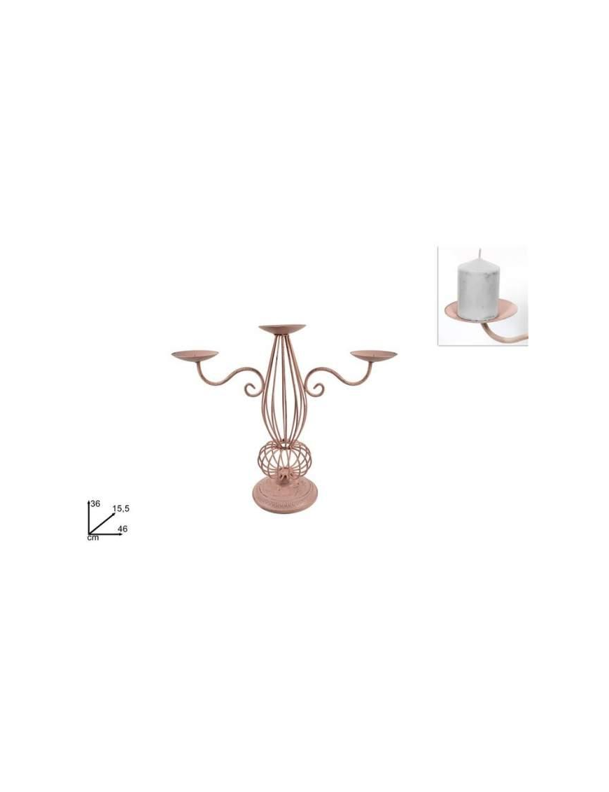 ANTIQUE PINK IRON CANDLESTICK 5 CANDLES 36cm