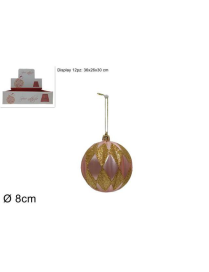 SFERA CON ROMBI GLITTER ROSA  8cm
