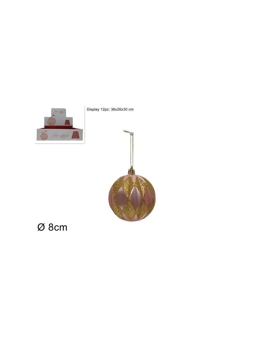 SFERA CON ROMBI GLITTER ROSA  8cm