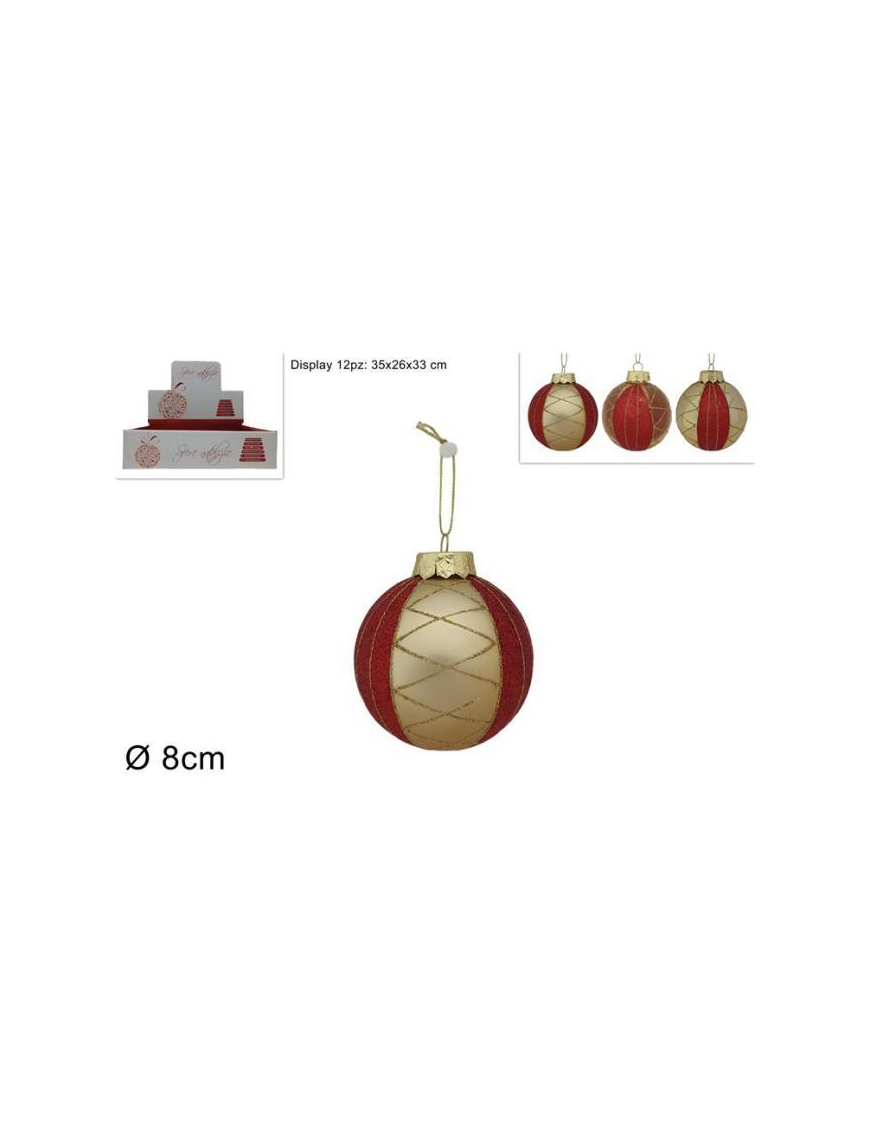 BALL 8cm RED WITH GLITTER
