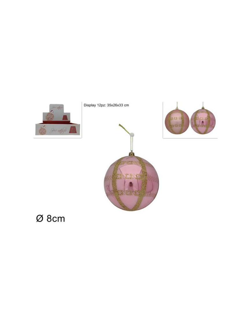 BALL 8cm PINK GLITTER SQUARE