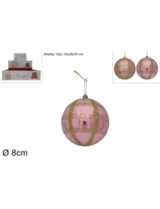 SFERA 8cm ROSA GLITTER QUADRI
