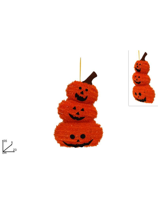 DECORATED PUMPKIN WIRE HANGER DECORATION 35cm