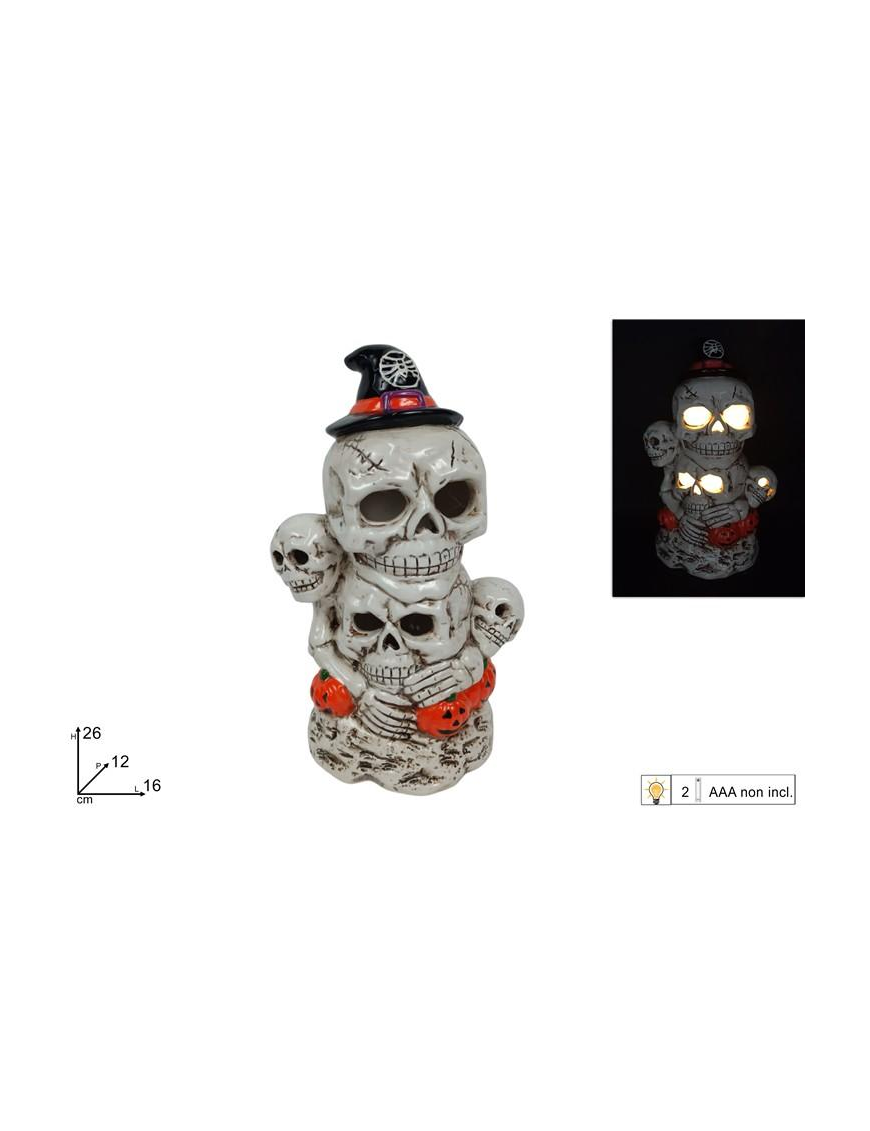 DECORAZIONE TESCHI CERAMICA CON LUCE 26cm