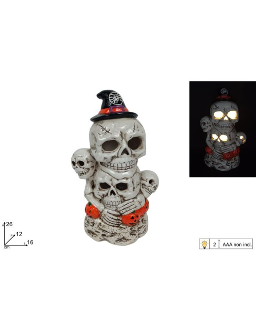 DECORAZIONE TESCHI CERAMICA CON LUCE 26cm