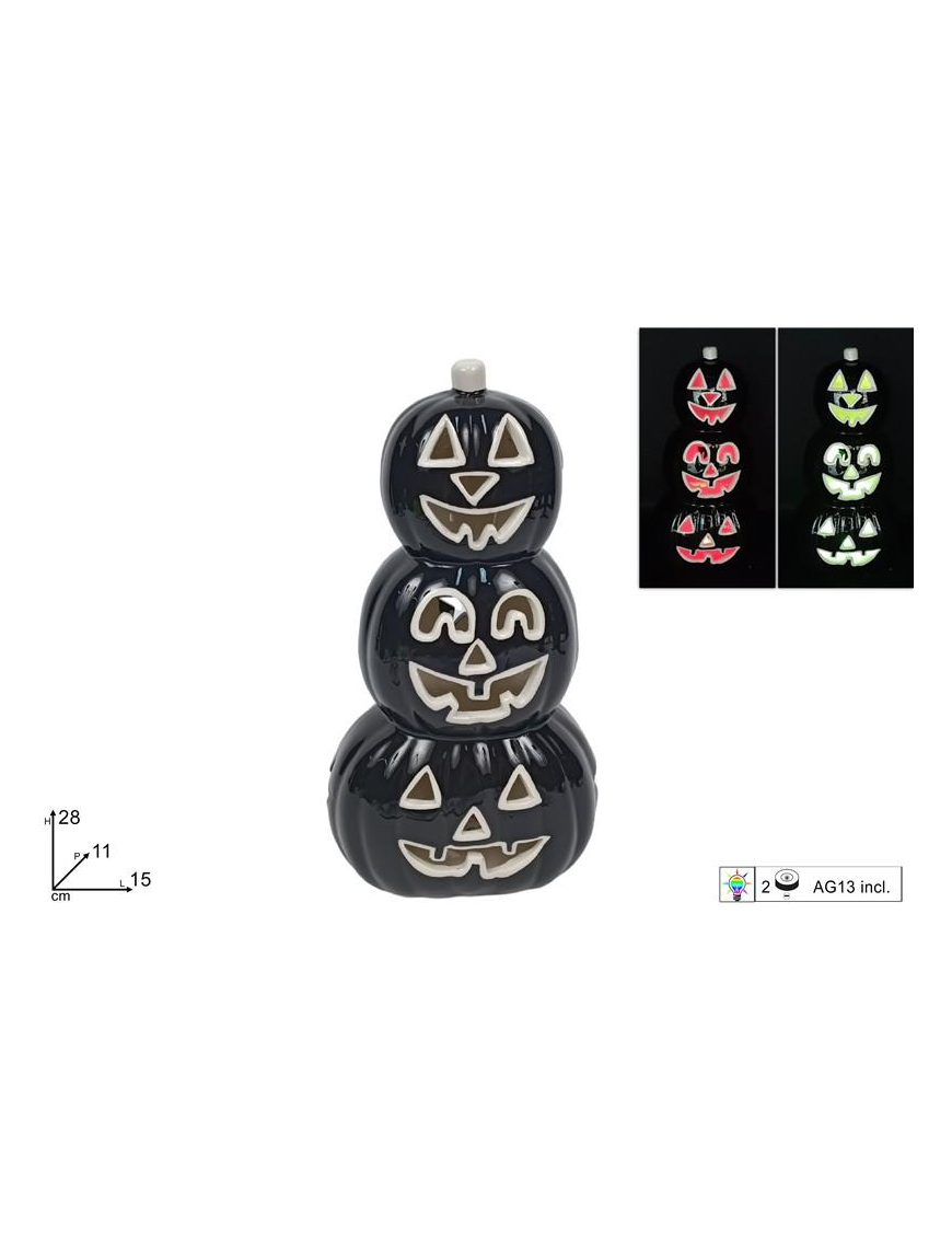 BLACK PUMPKIN DECORATION 28cm WITH LIGHT