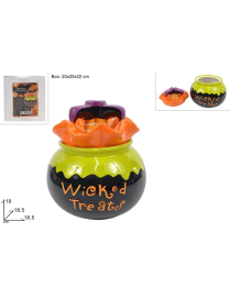 CERAMIC JAR WITH HALLOWEEN DECORATION 18x19c