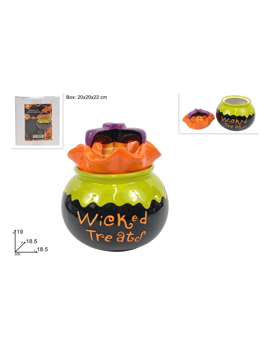 CERAMIC JAR WITH HALLOWEEN DECORATION 18x19c