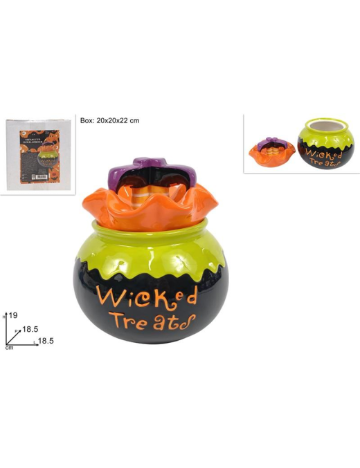 CERAMIC JAR WITH HALLOWEEN DECORATION 18x19c