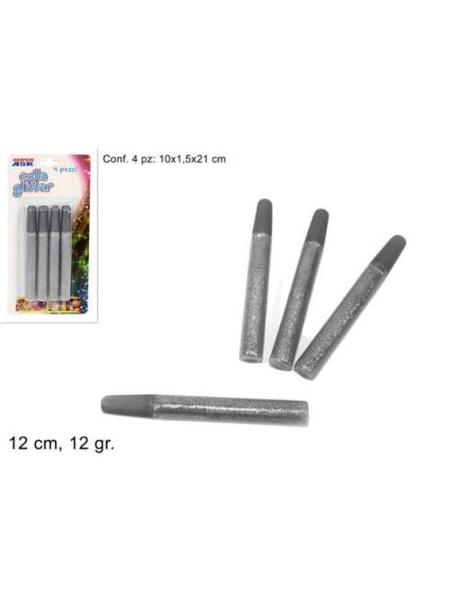 TUBETTI GLITTER 4pezzi  12cm ARGENTO