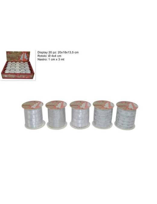 NASTRINO TESSUTO ARGENTO cm1x3mt  5 ASSORTITI