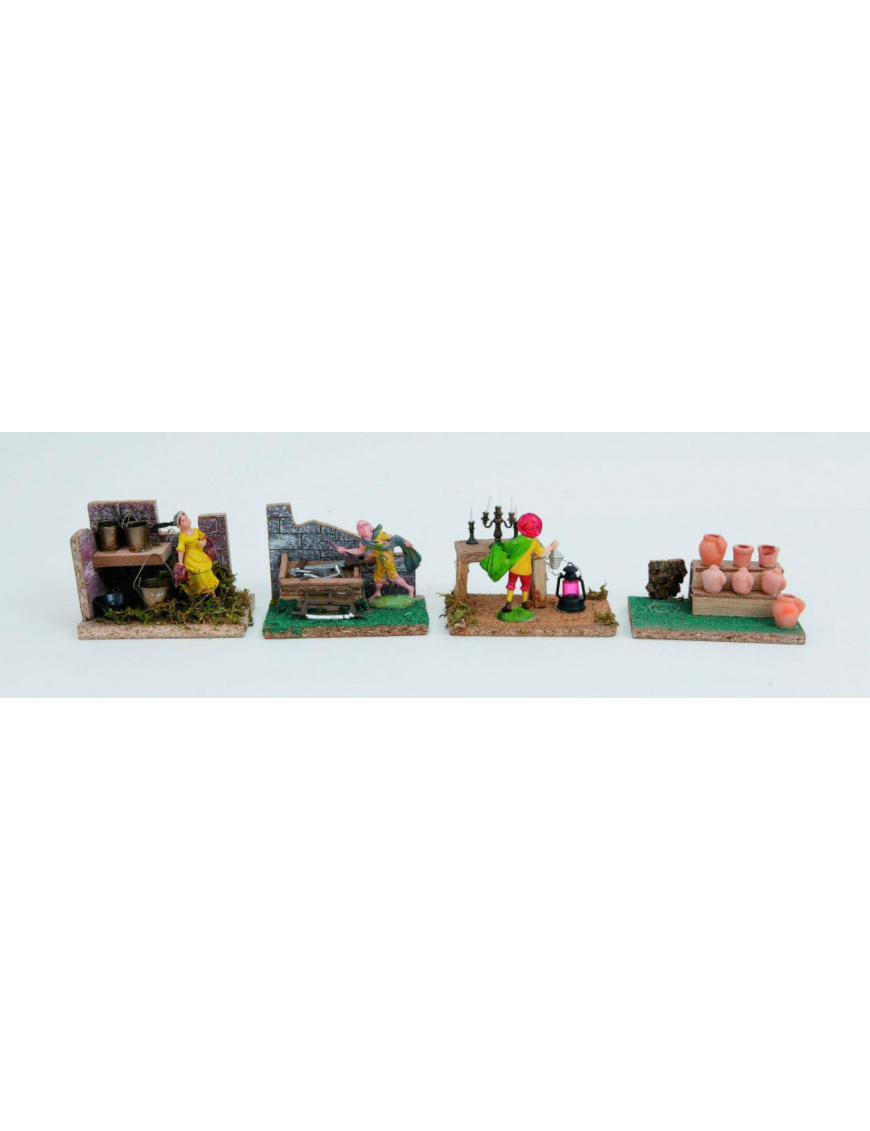 SCENA DA PRESEPE  14x8x9h VENDITORE VASI/RAME/LUMI