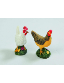ANIMALS ROOSTER/HEN 5cm RESIN