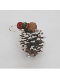 PINE CONE WITH SNOW AND RED BERRIES 7cm