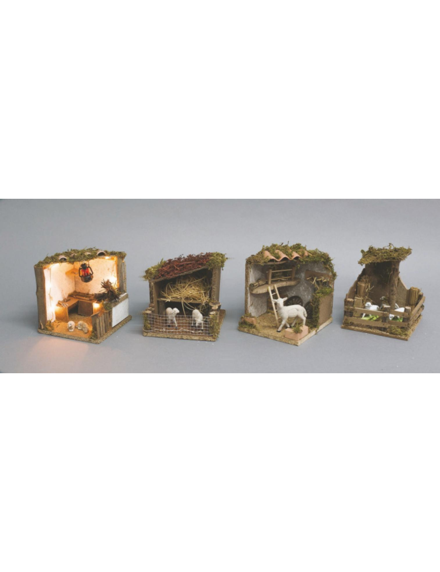 SCENA DA PRESEPE  20x14cm CON PECORE + LUCE