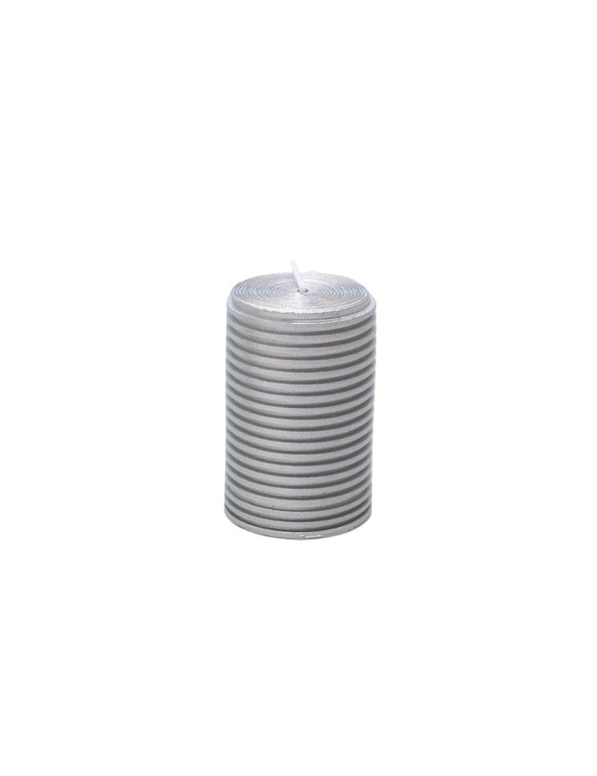 CANDELA CILINDRO GLITTERATO ARGENTO 5x7,5cm