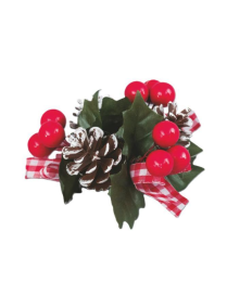 10cm RED GYROCANDLE WITH BERRIES AND PINE CONE