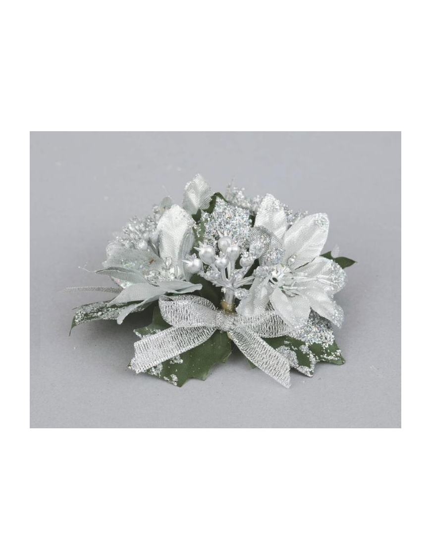 GIROCANDELA 10cm CON STELLE DI NATALE ARGENTO