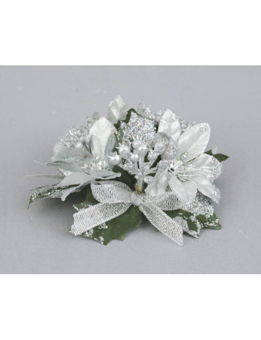 GIROCANDELA 10cm CON STELLE DI NATALE ARGENTO