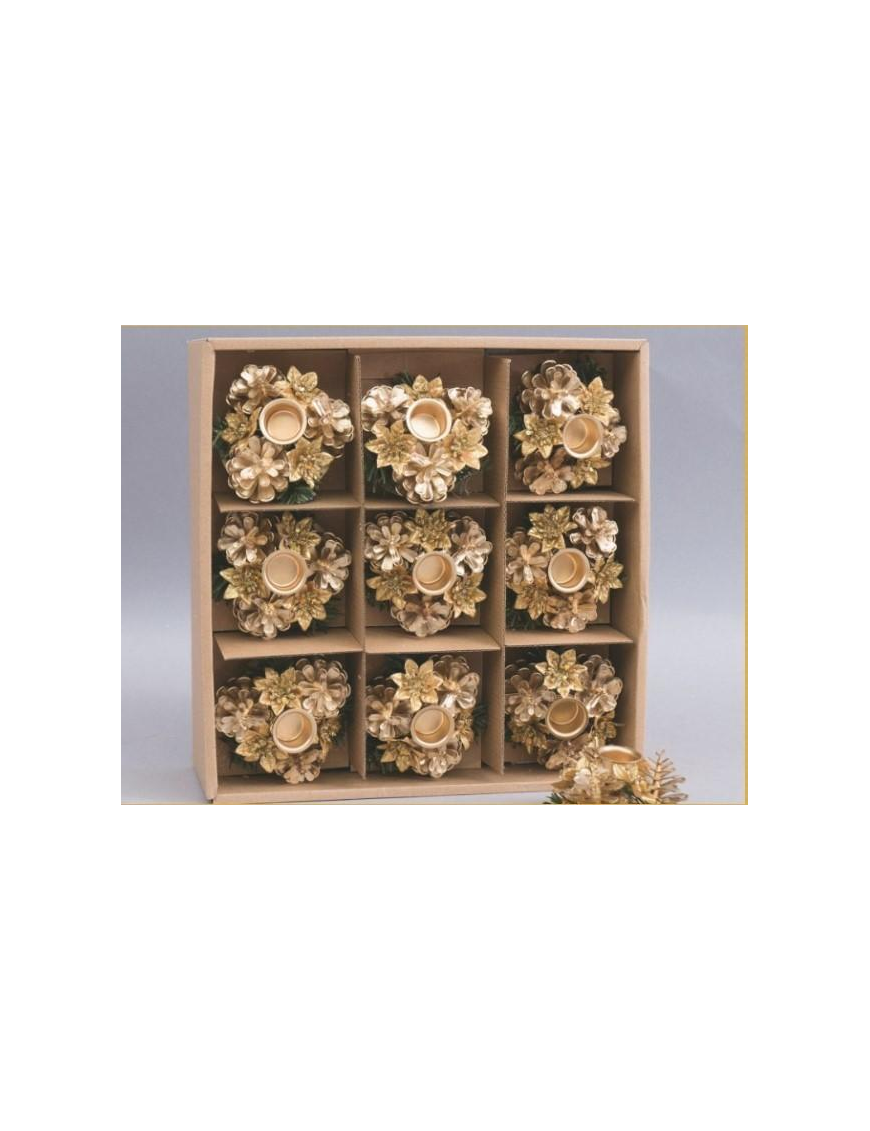 PORTA CANDELA PLASTICA 8cm ORO CON PIGNE
