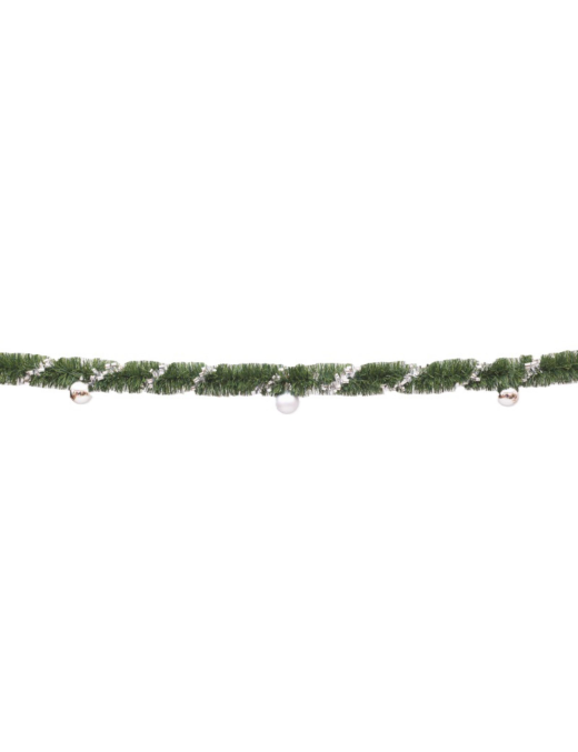 FILO VERDE cm80x3mt CON SPIRALE ARGENTATA + SFERE