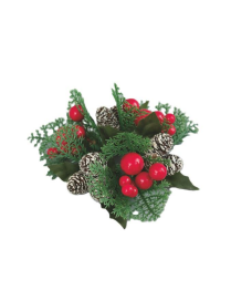 GIROCANDELA 13cm CON PIGNE E BACCHE ROSSE