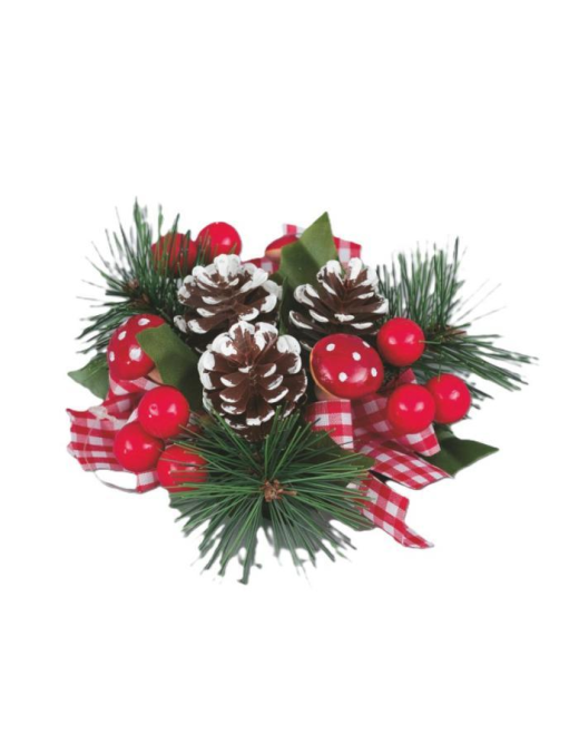 GIROCANDELA 13cm CON PIGNE+BACCHE E FIOCCHI