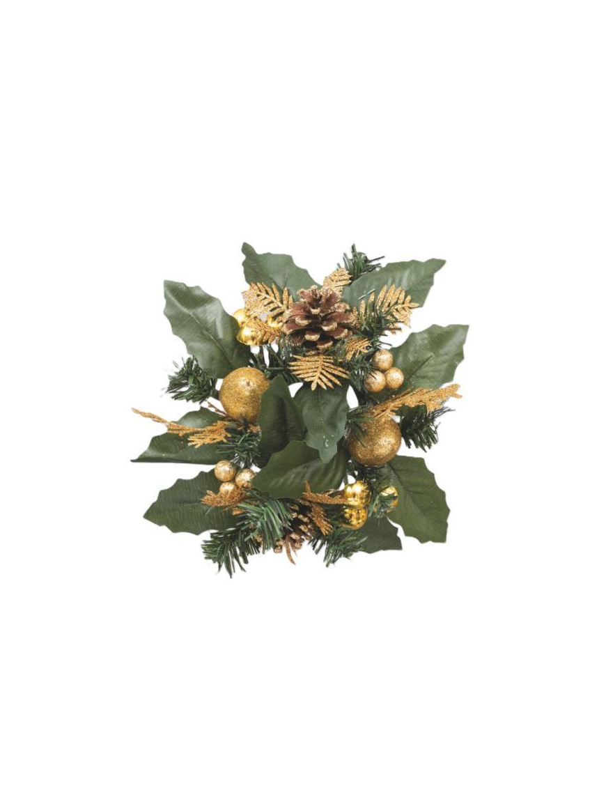 GIROCANDELA 20cm CON PIGNE E BACCHE ORO