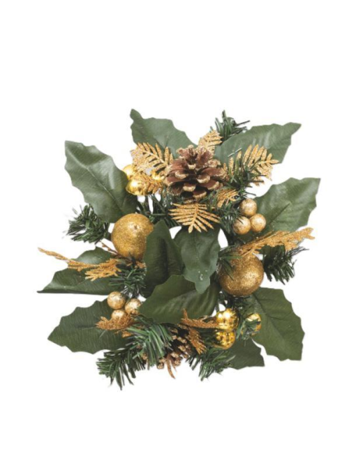 GIROCANDELA 20cm CON PIGNE E BACCHE ORO