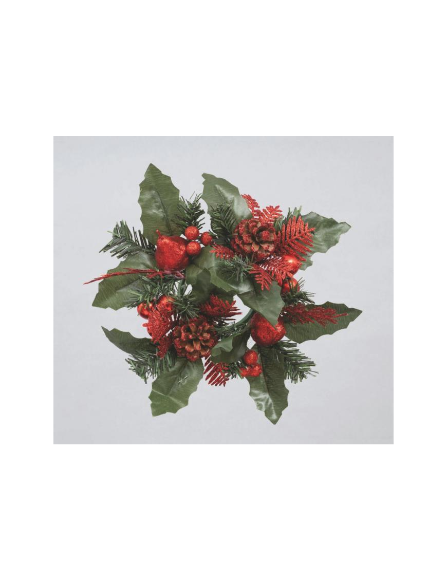 20cm GYROCANDLE WITH PINECONES AND RED BERRIES