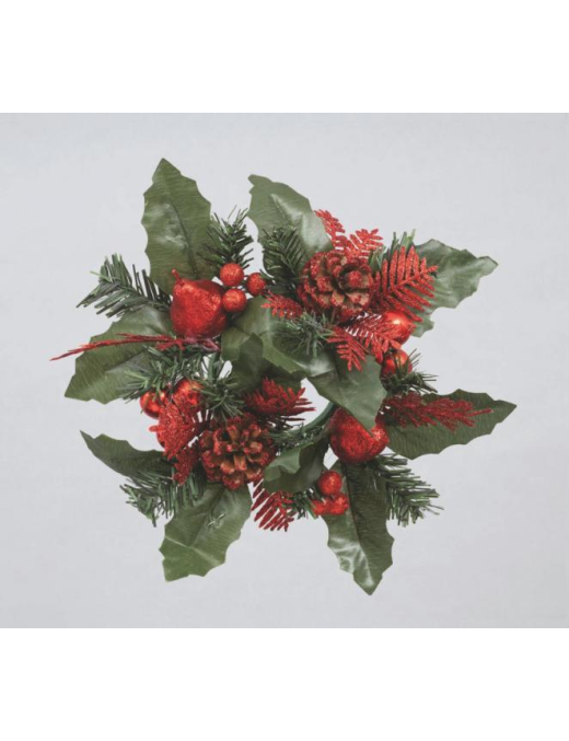 GIROCANDELA 20cm CON PIGNE E BACCHE ROSSO