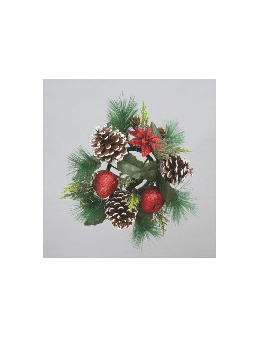 GIROCANDELA 23cm CON PIGNE E BACCHE ROSSO